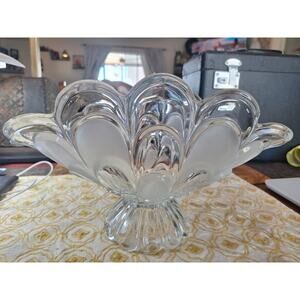 Crystal Pedestal Centerpiece/Fruit Bowl- 1950s- Scalloped & Frosted- Excellent!